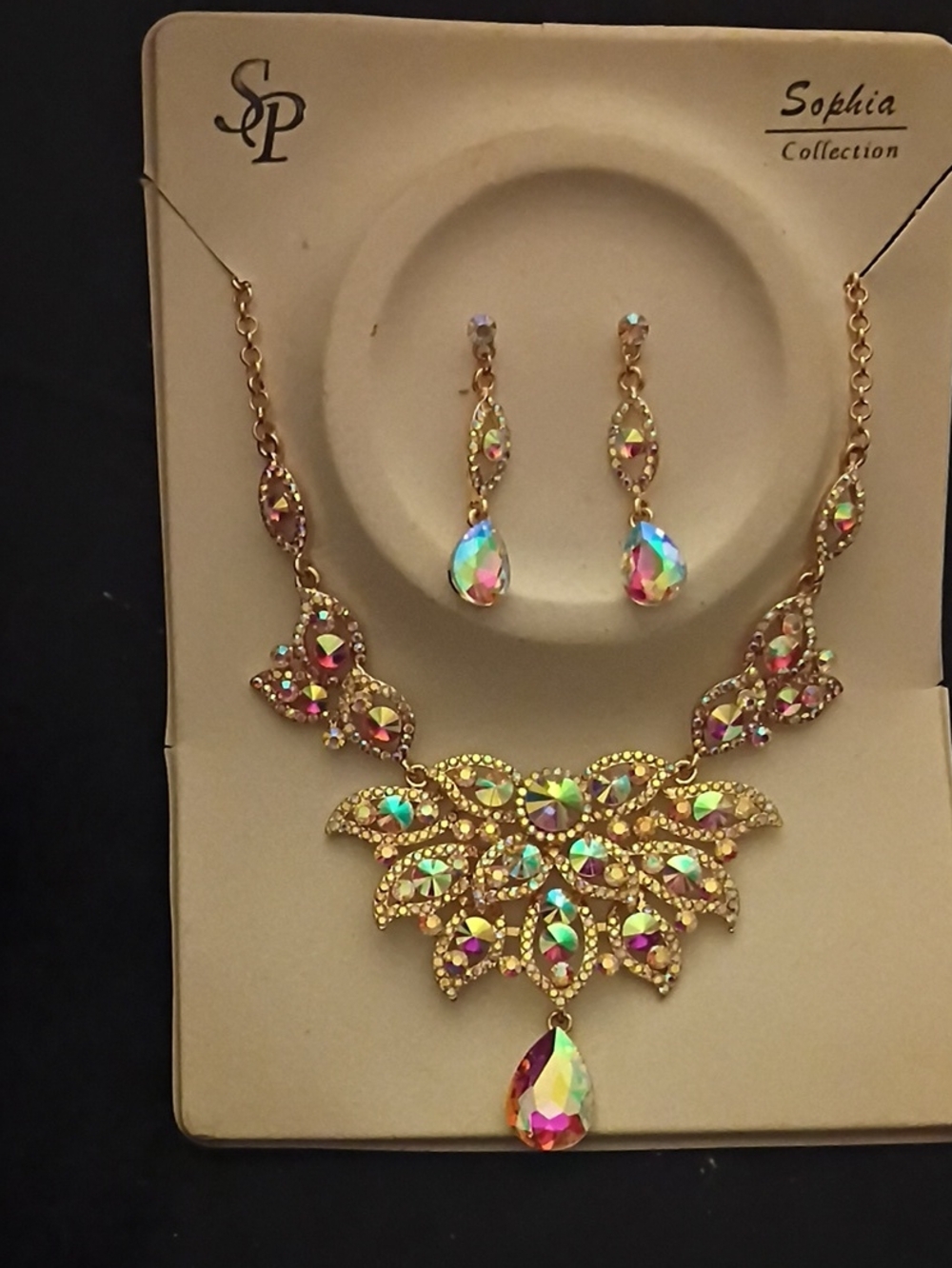 Sophia Collection Gold-Tone Multicolor Crystal Necklace & Earrings